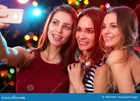 Smiling Girls Taking Selfie In A Night Club Stock Image Image Of Friendship Fashion 180915029