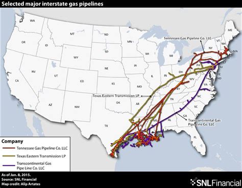 Selected Major Interstate Gas Pipelines In Easterncentral Us