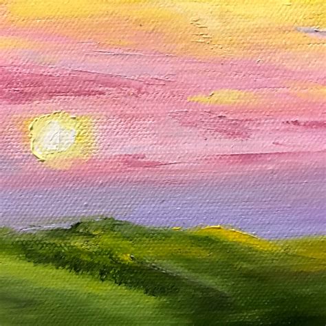 Oil Painting Green Hills Landscape Sunset Original American Etsy