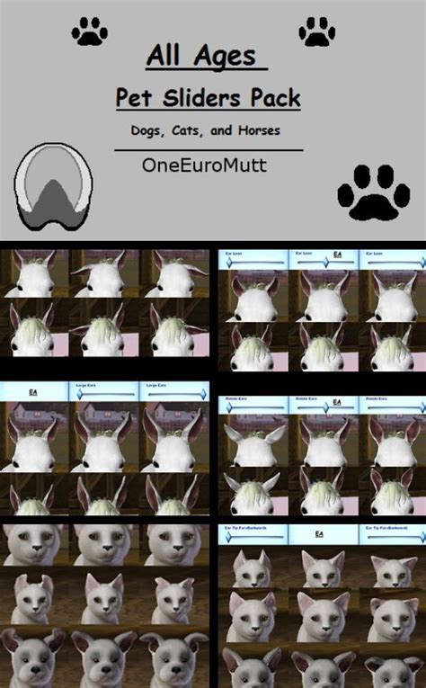 Pet Sliders Pack For Dogs Cats And Horses By Oneeuromutt Sims 3