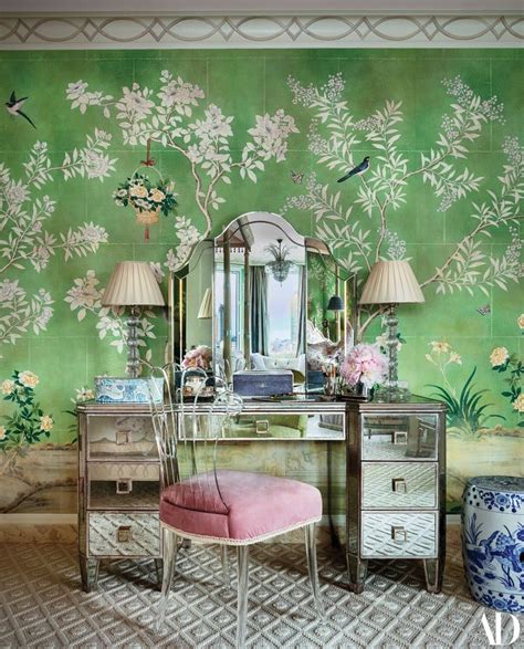 Traditional Mario Buatta Gracie Hand Painted Chinoiserie Wallpaper