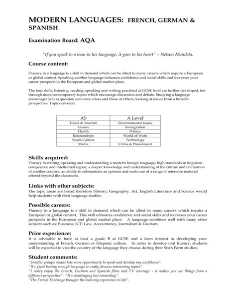 Modern Languages French German And Spanish