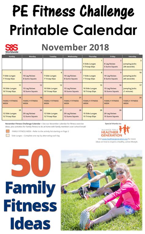 November Printable Fitness Challenge Calendar Sands Blog Workout