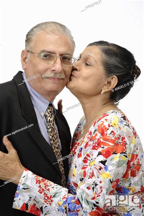 Old Couple Old Woman Kissing Old Man Cheek Mr 703b And 703a Stock