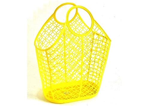 Plastic Shopping Basket Blue Farmers Market Tote Vintage Made In
