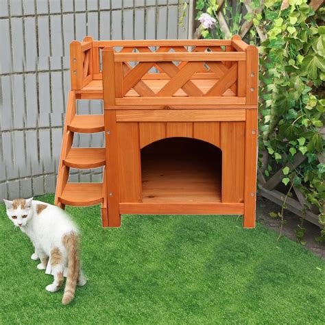 Zimtown 2 Story Outdoor Cat House With Balcony Brown 20 In Walmart