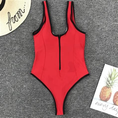 Sexy One Piece Swimsuit Women Deep V Zipper Swimwear Beachwear Lace Bathing Suit Cut Out