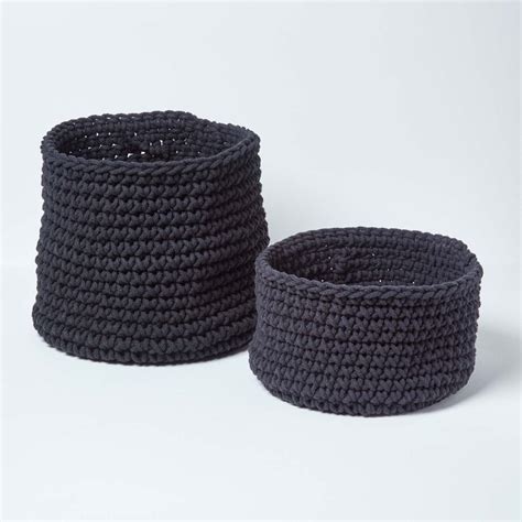 Clothes rails & coat stands. Black Cotton Knitted Round Storage Basket
