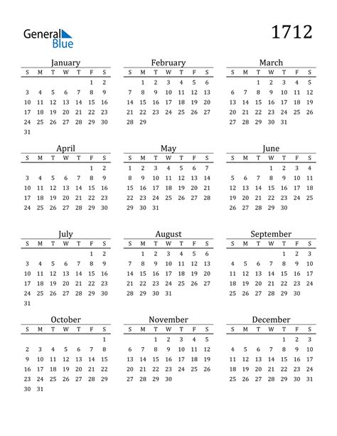 1712 Calendar Pdf Word Excel