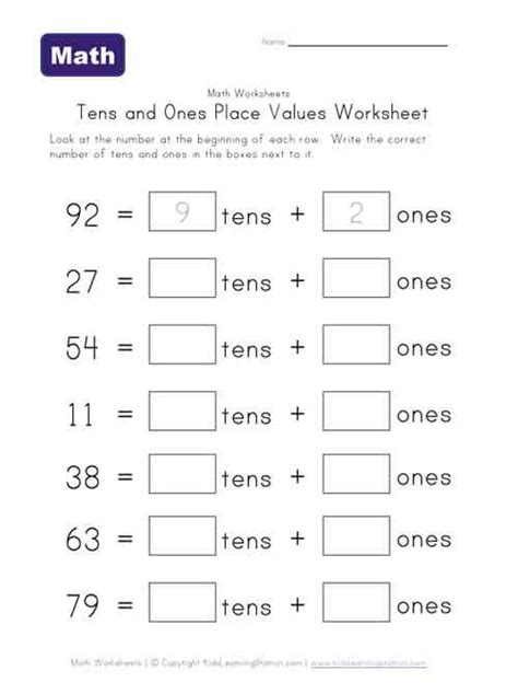 This is a comprehensive collection of free printable math worksheets for grade 2, organized by topics such as addition, subtraction, mental math, regrouping, place value, clock, money, geometry, and multiplication. tens ones place value worksheet | Place value worksheets ...