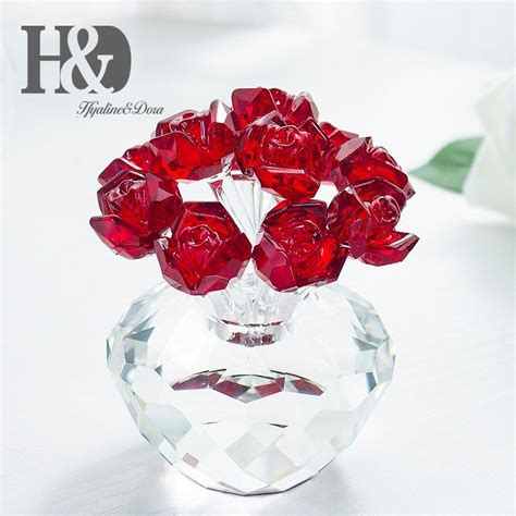 Crystal Rose Flowerglass Rose Bouquet Paperweight Figurine Collectible