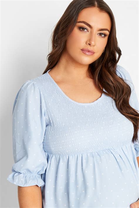 Bump It Up Maternity Plus Size Light Blue Polka Dot Shirred Top Yours