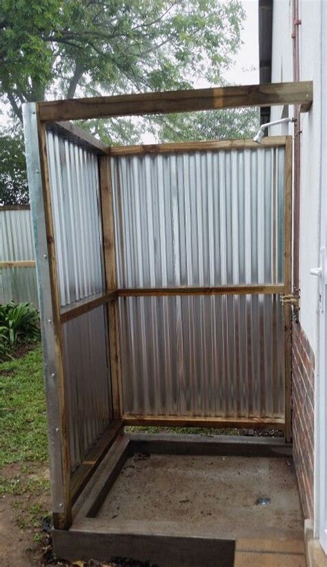 Wood And Corrugated Iron Outside Shower Outdoor Shower Kits Outdoor
