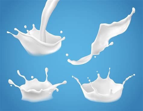 Set Of 3d Vector Milk Splash And Pouring Realistic Natural Dairy