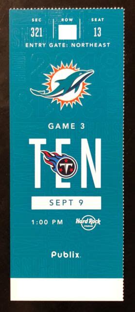 2018 Miami Dolphins Football Collectible Ticket Stub Choose Any Home