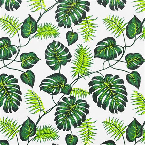 Tropical Leaves Printed Cotton Fabric By The Yard Etsy