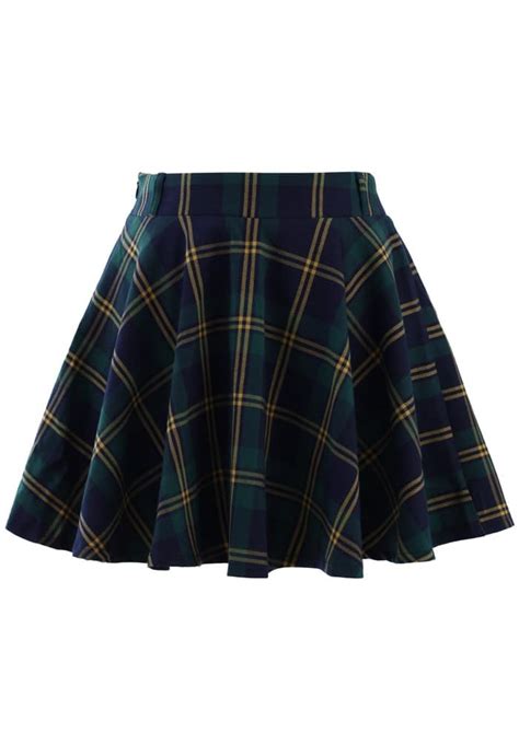 Green Plaid Pleated Skirt Sheinsheinside