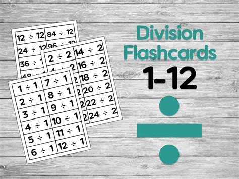 Division Flashcards 1 12 Printable Elementary Flash Cards Etsy