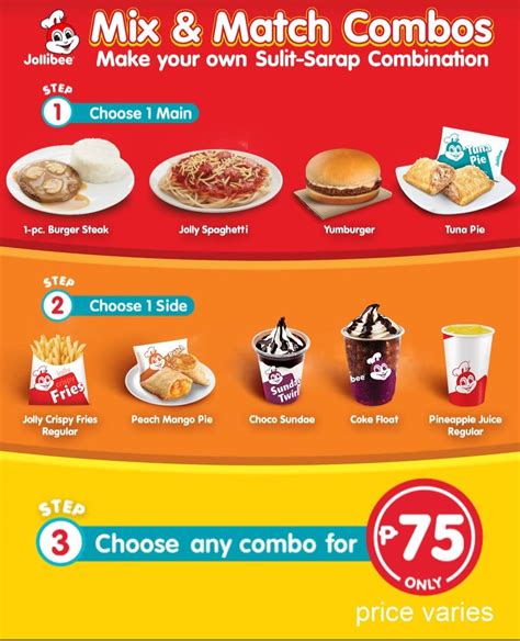 Jollibee Mix And Match Combo Price Is Php 75 Sulit Sarap Combinations