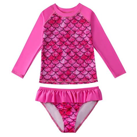 Toddler And Little Girls Rash Guard Sets Long Sleeve 2 Piece Swimsuit