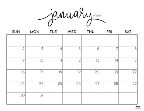 January 2022 Calendars 15 Free Printables Printabulls