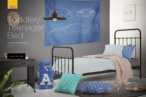 toddler bed teenager bed mock  product mockups creative market