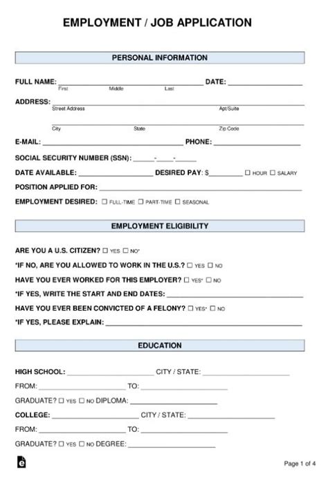 employment application template   printable word excel