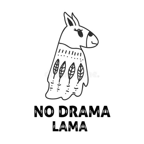 No Drama Lama Inspirational Card Hand Drawn Doodle Vector Illustration
