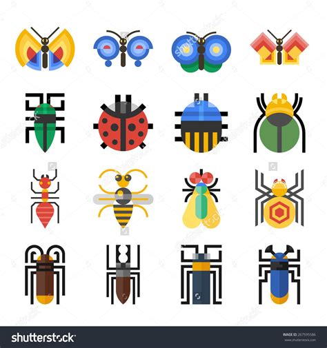 Insects Geometric Icons Set Fancy Bugs Made From Rectangles And