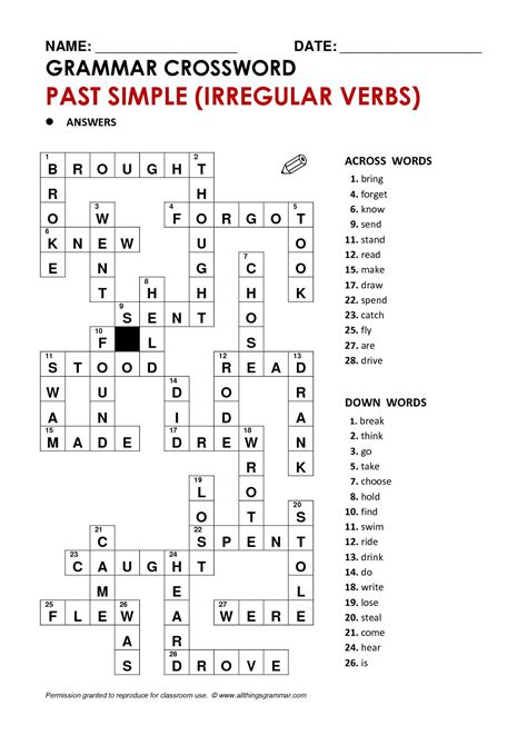 Irregular Verbs Crosswords Irregular Verbs Verb Worksheets Verb Words