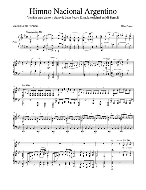 Himno Nacional Argentino Sheet Music For Piano Vocals Piano Voice
