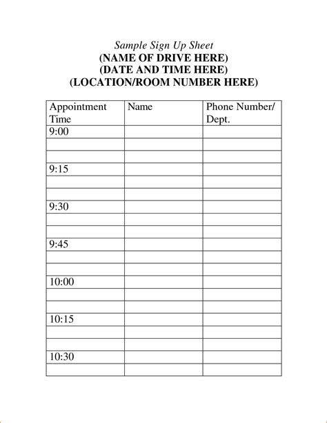 Time Slot Sign Up Sheet Template Avatree