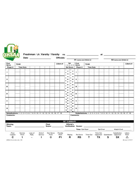 2020 Volleyball Score Sheet Fillable Printable Pdf