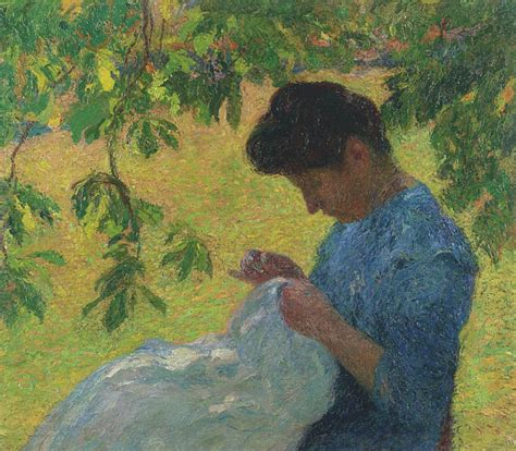 Young Woman Sewing In The Garden Henri Martin