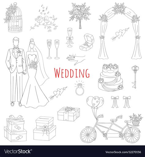 Set Of Hand Drawn Wedding Icons Royalty Free Vector Image