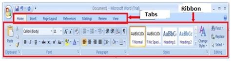Ms Office Tabs And Ribbon