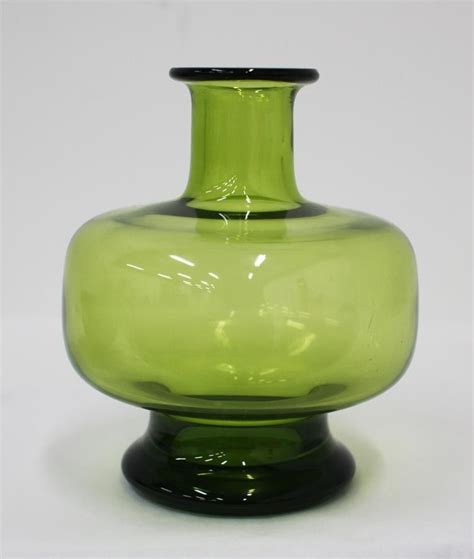 Holmgaard Green Glass Vase 19cm Height Scandinavian Named Designers Glass