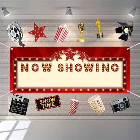 Buy 12 Pieces Movie Night Party Decorations Now Showing Banner Red