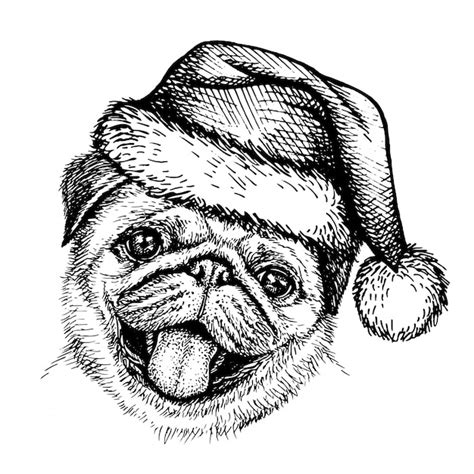 Premium Vector Sketch Dog In Santa Claus Hat Hand Drawn Christmas