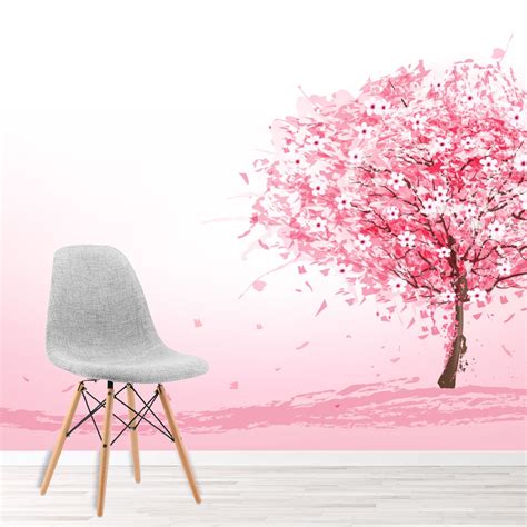 Pink Tree And Cherry Blossom Wall Mural Wallpaper