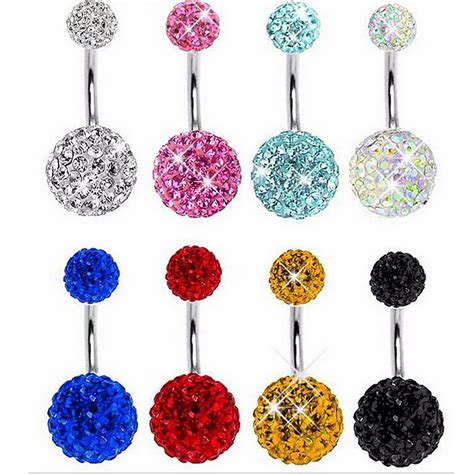 Pcs Barbell Crystal Ball Navel Belly Button Rings Piercing Belly Ring