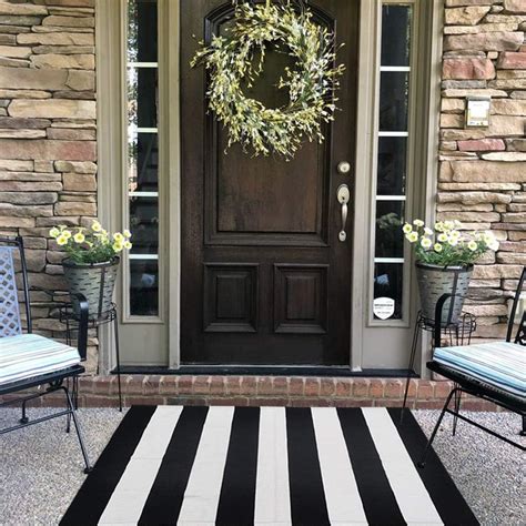 Black And White Striped Outdoor Rug 30x 46 Inches Front