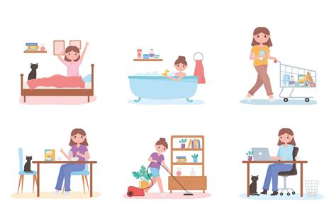 Womans Daily Routine Set 1424479 Vector Art At Vecteezy
