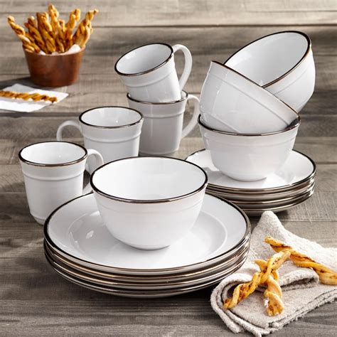Elle Decor 16 Piece Solid White Stoneware Dinnerware Set Service For 4