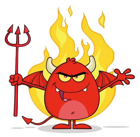 Premium Vector Angry Devil Holding A Pitchfork Over Flames