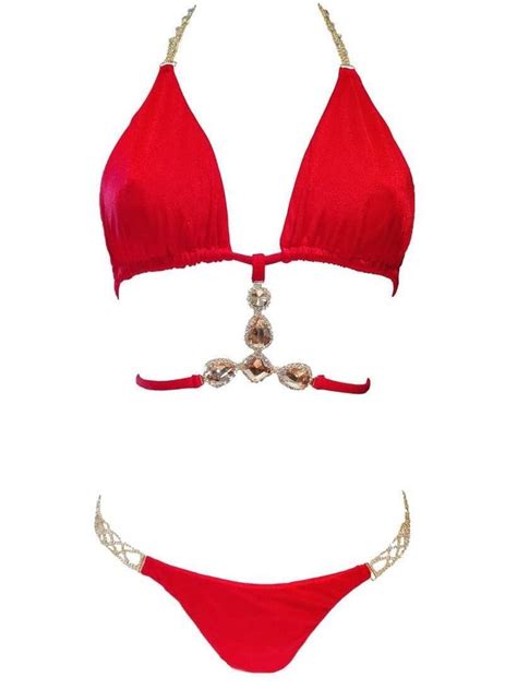 Decovas Red Strap Open Triangle Top Tango Bottom Bikini Red Bikini Set Luxury Bikini Red Bikini