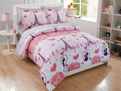 Tealp damask bedding sets double size blush pink and grey bedding 100% cotton duvet cover set, pack of 3. Fancy Linen 7pc Queen Size Comforter Set Girls Eiffel ...