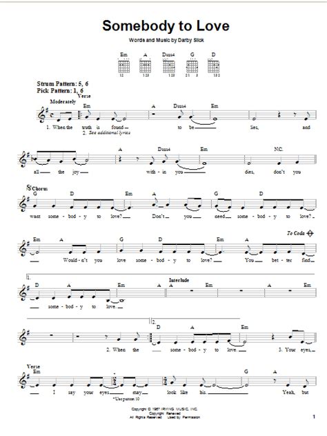 Somebody To Love Sheet Music Direct