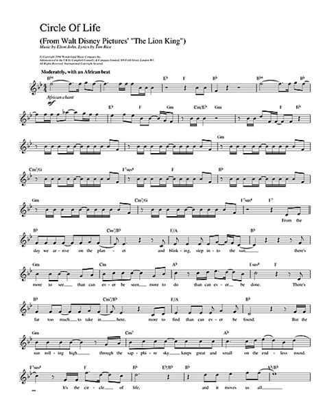 Circle Of Life From The Lion King Chords By Elton John Melody Line