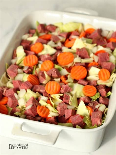 This sounds like a good way to use up left over corned beef and cabbage. Corned Beef Tater Tot Casserole - Premeditated Leftovers™